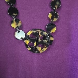 Tory Burch Faux Tortoise Shell Pendant Logo Necklace